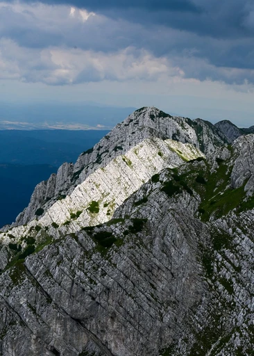 The peaks of the Piatra Craiului ridge at dusk.