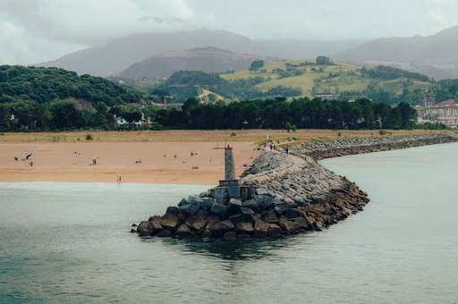 Beautiful landscape of Zumaia's beach and rock formations in Basque Country, Spain.